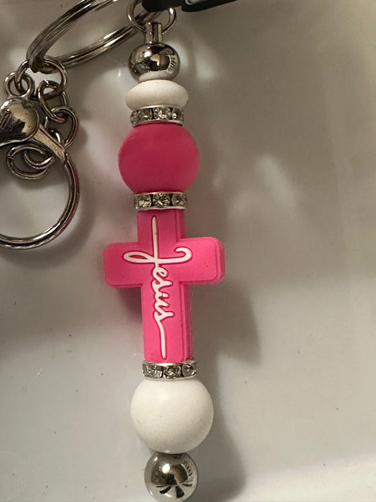 Pink Jesus Cross Key Chain