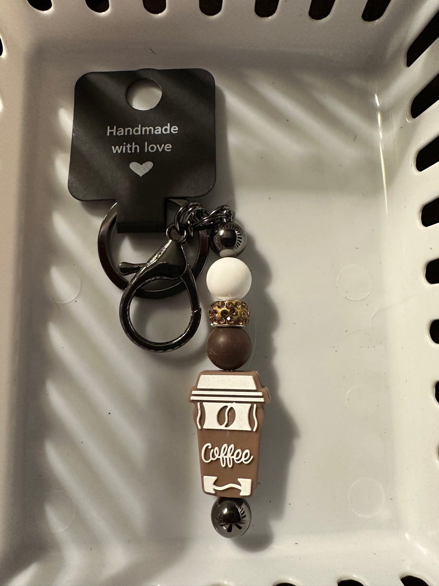 Brown and White Coffee Key Chain