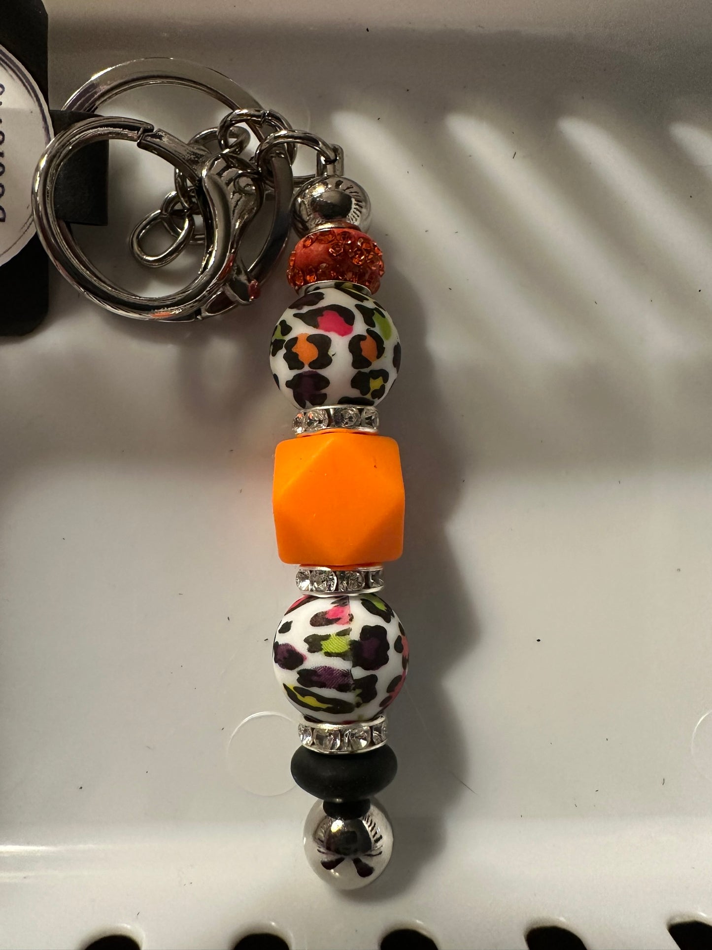 Multi Colored Leopard Print and Orange Key Chain