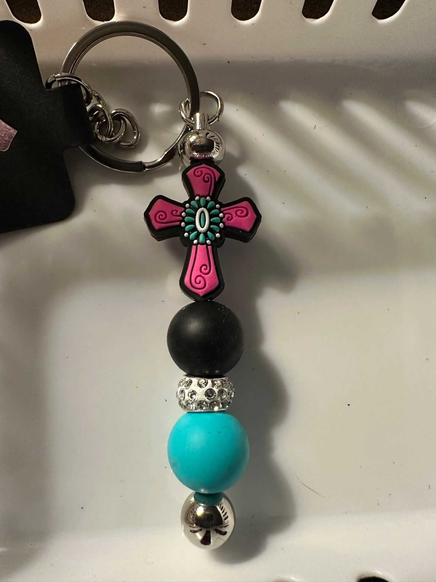 Pink Western Cross Keychain