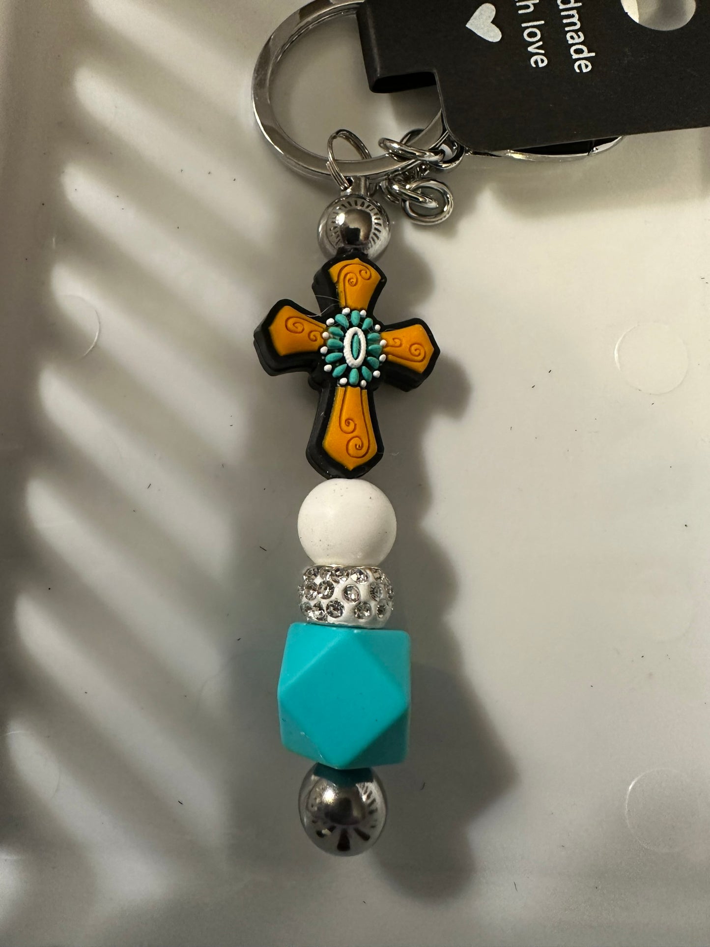Yellow Western Cross with Blue and White Key Chain