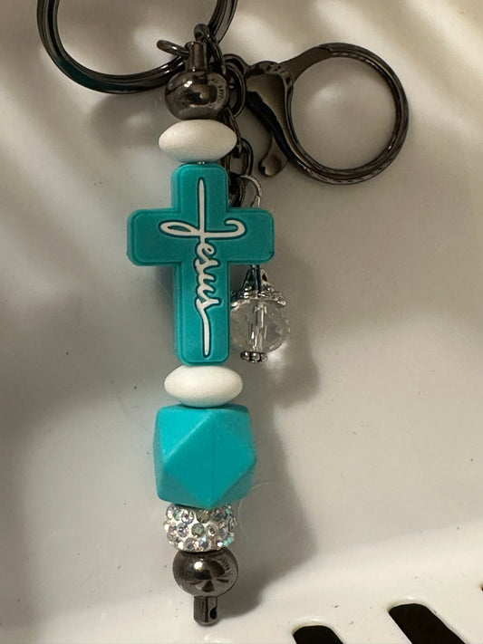Blue Jesus Cross Key Chain