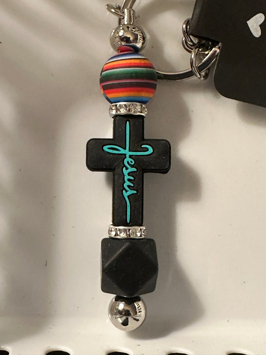 Black Jesus Cross with Multi Color Key Chain