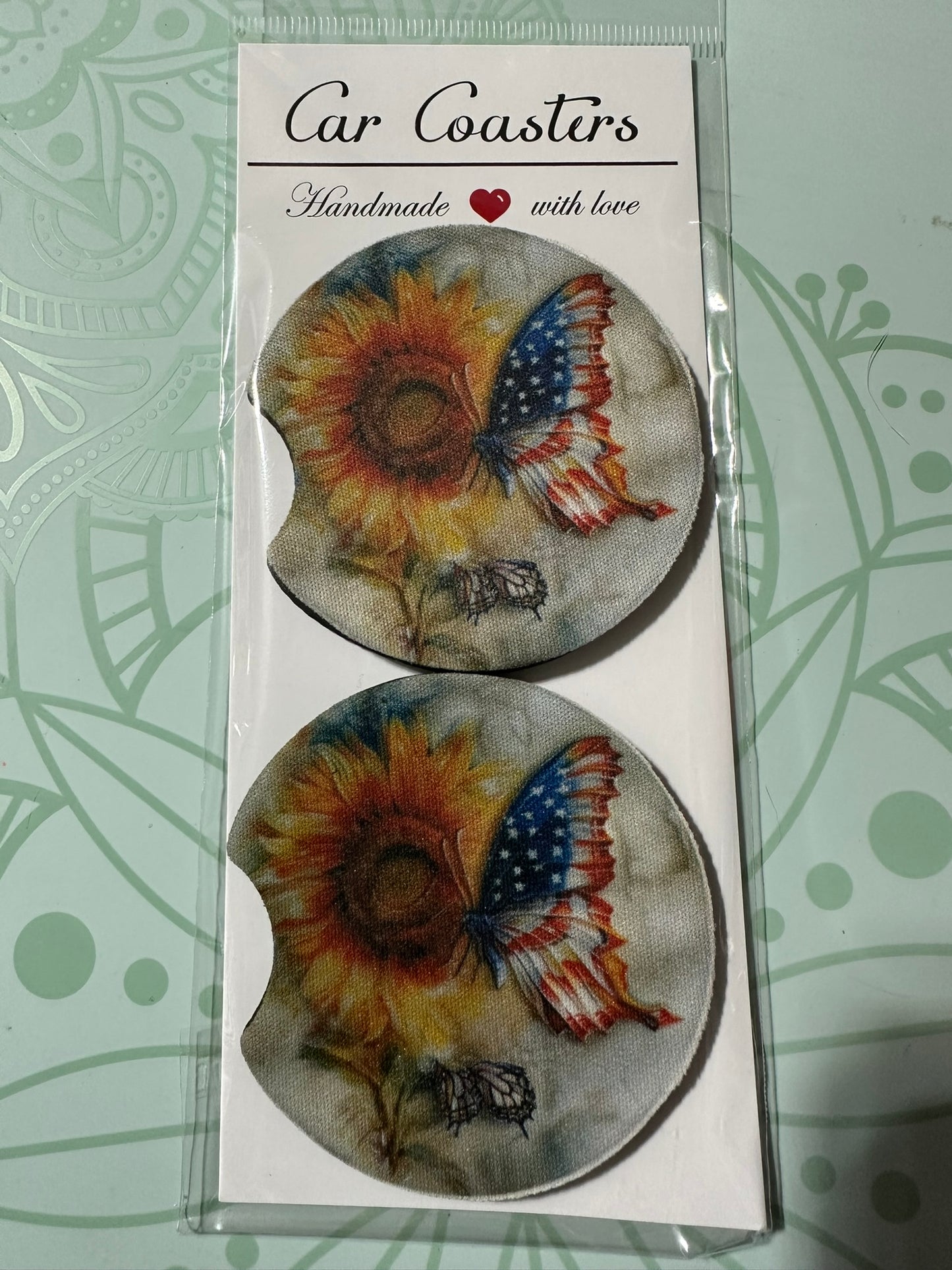 Sunflower and Butterfly Car Coaster