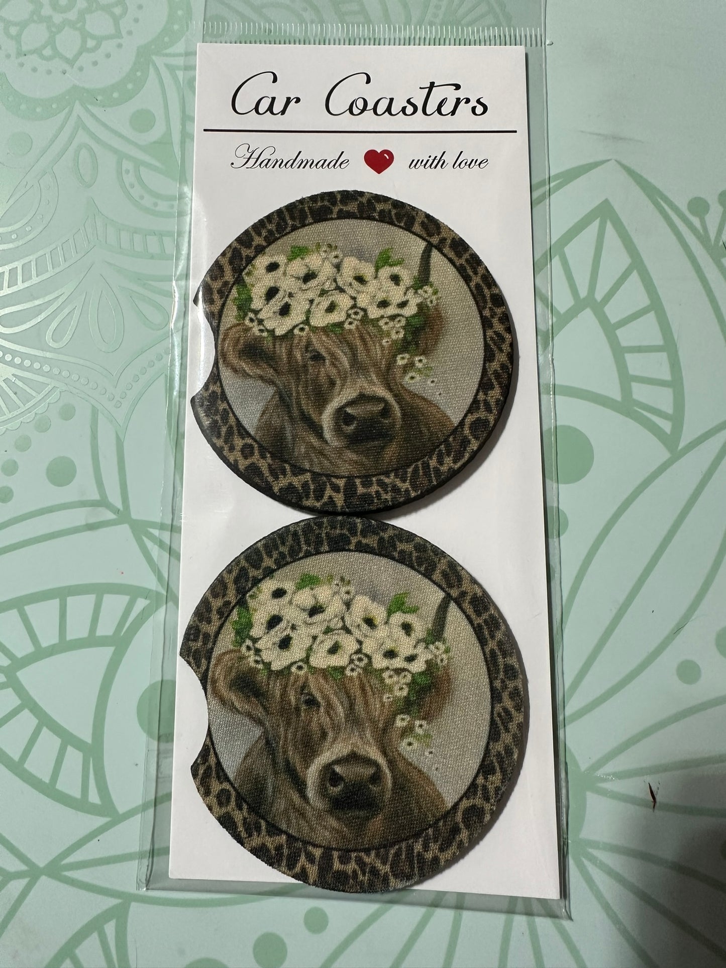 Cow with Flowers Car Coaster