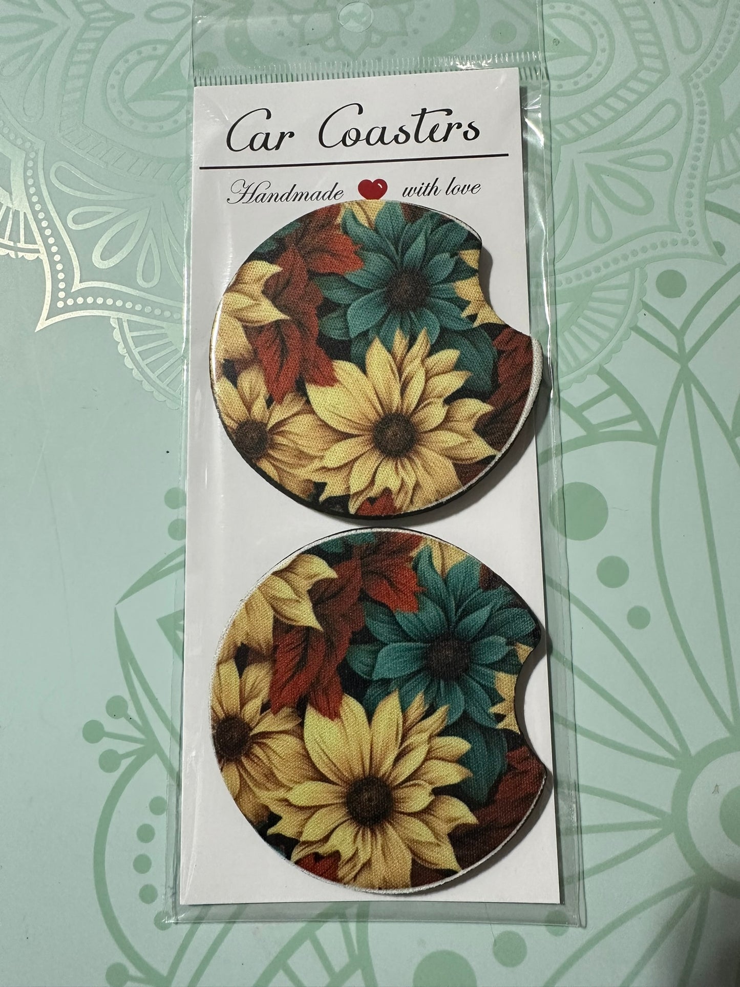 Red, White and Blue Flower Car Coaster