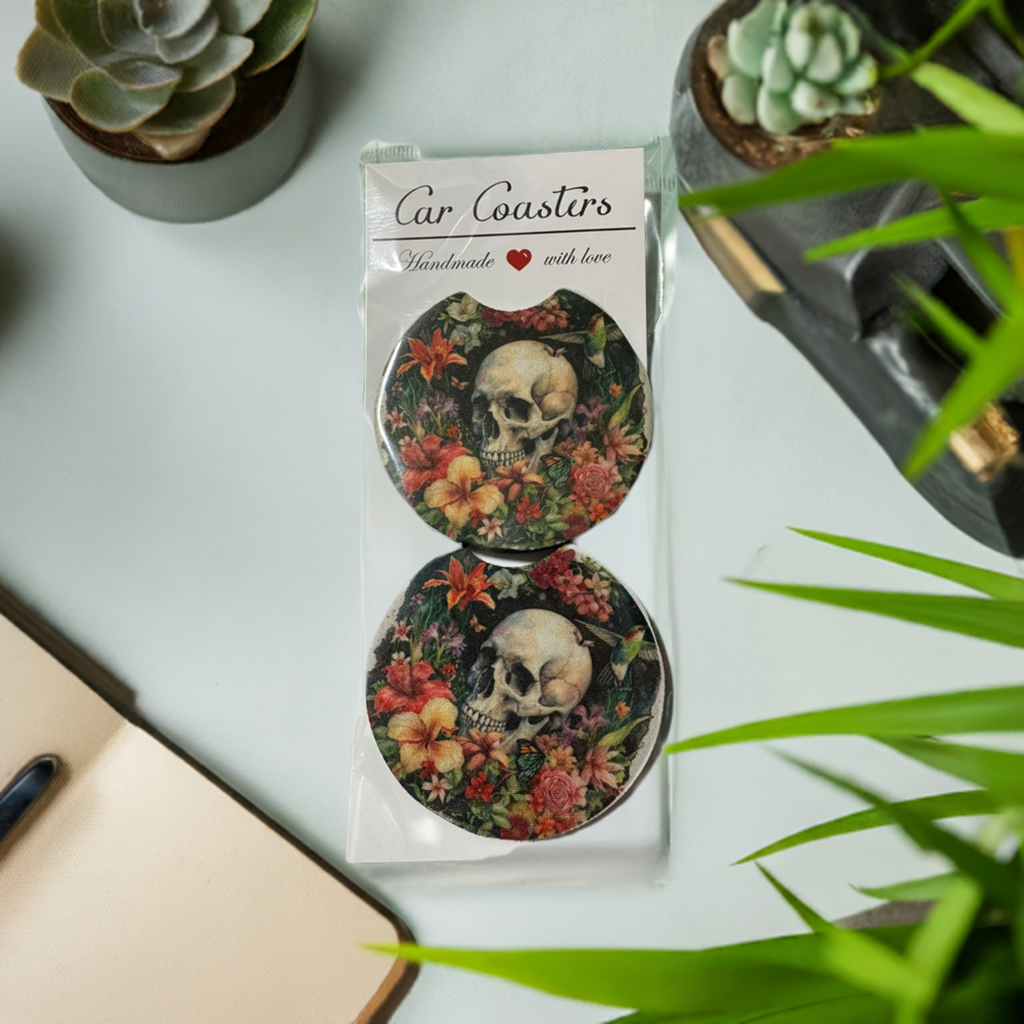 Skull and Flowers Car Coaster