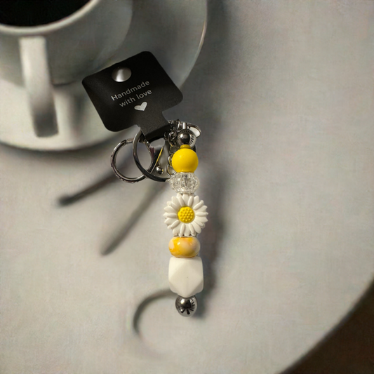 Yellow and White Daisy Bling Key Chain