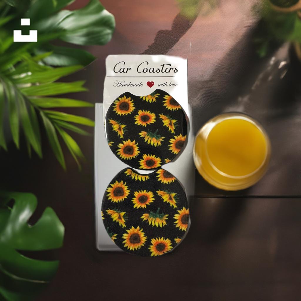 Sunflower with Black Background Car Coaster