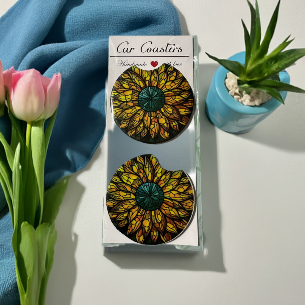 Sunflower Stained Glass Car Coaster