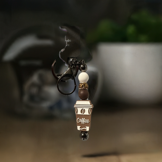 Brown and White Coffee Key Chain