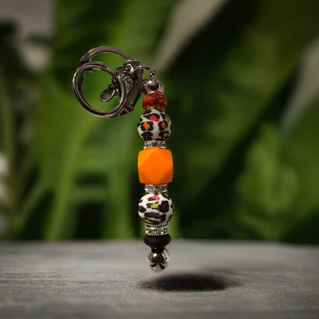 Multi Colored Leopard Print and Orange Key Chain