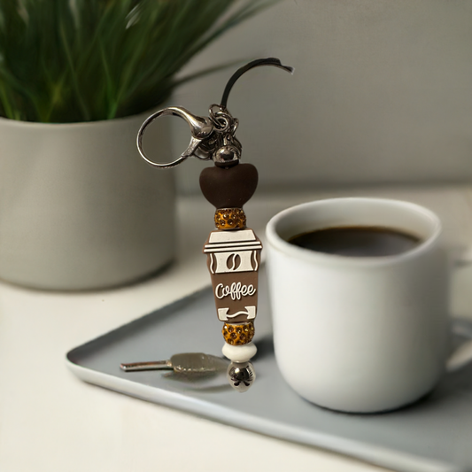Brown coffee cup with brown bling key chain