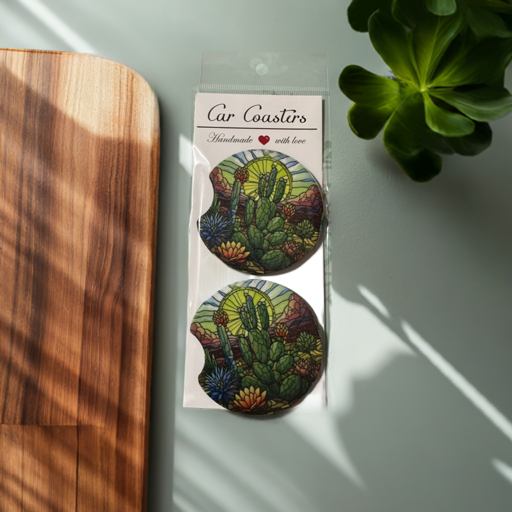 Stained Glass Cactus Car Coaster