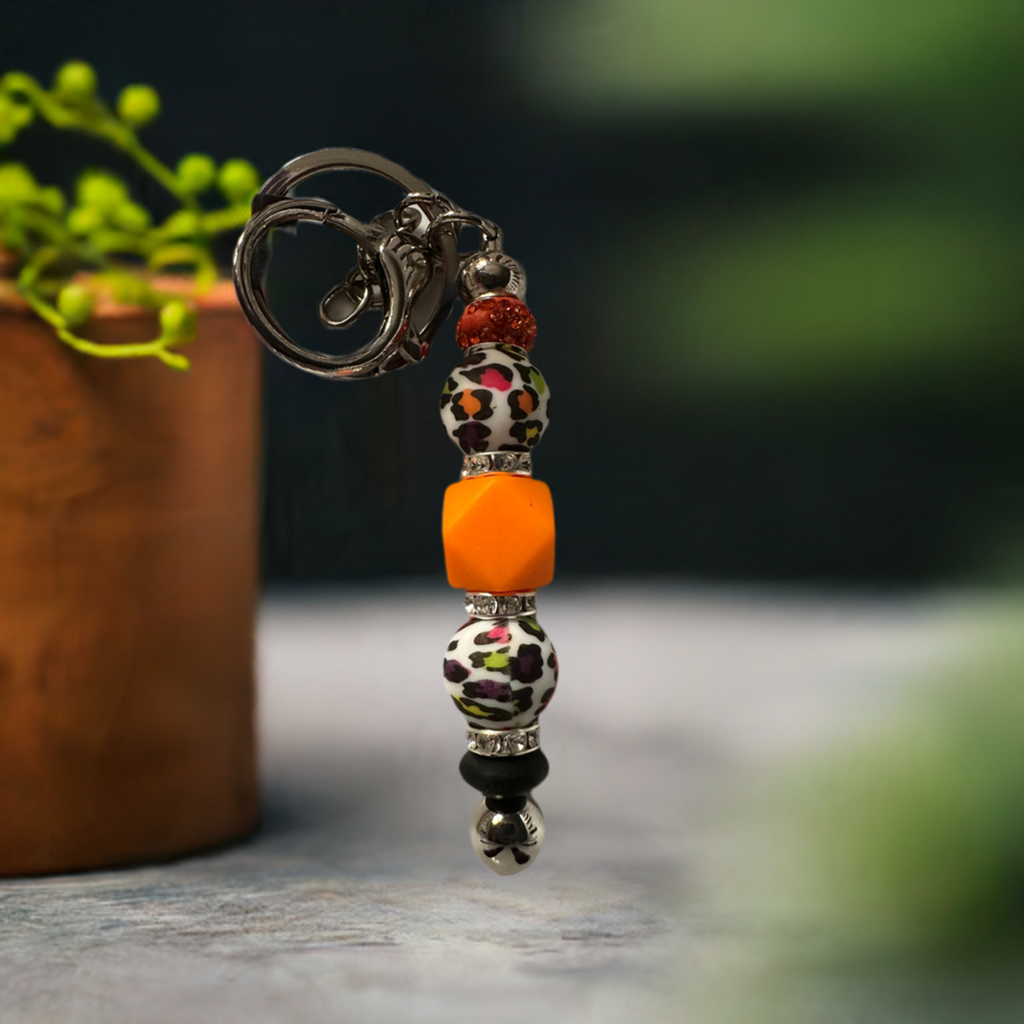 Multi Colored Leopard Print and Orange Key Chain