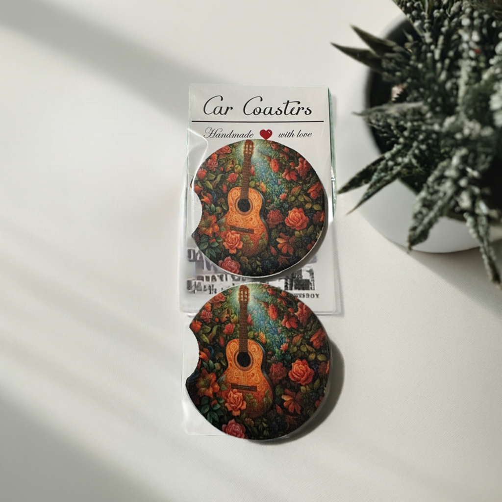 Guitar and Flower Car Coaster