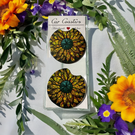 Sunflower Stained Glass Car Coaster
