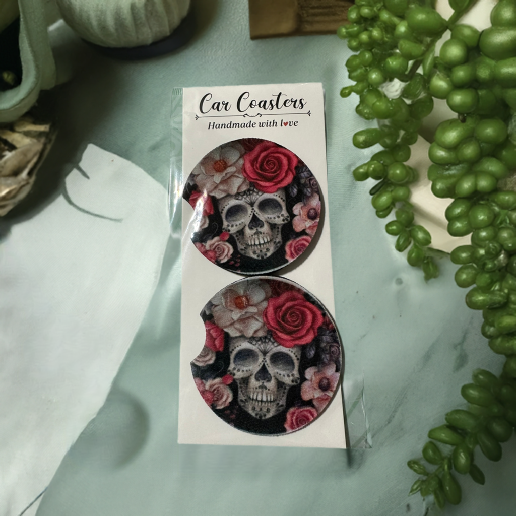 Skulls and Roses Car Coaster