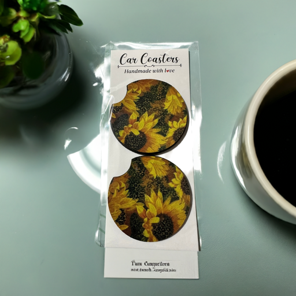 Sunflowers and Leopard Print Car Coaster