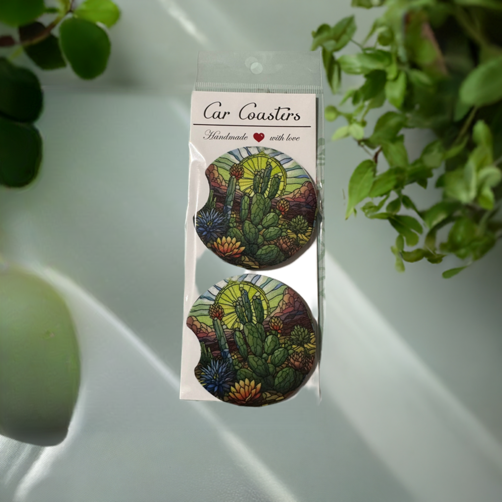 Stained Glass Cactus Car Coaster