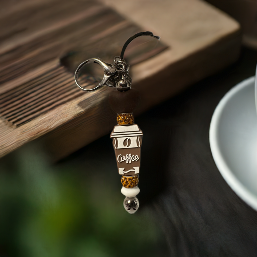 Brown coffee cup with brown bling key chain