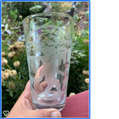Bigfoot in the mountains etched glass